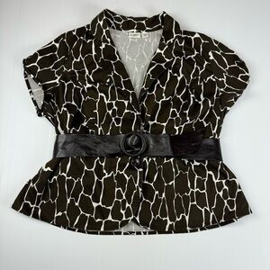 Cato Giraffe Print 18/20 Brown Top With Belt Button Close